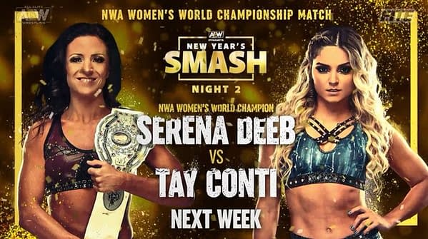 At New Years Smash Night 2, Tay Conti challenges Serena Deeb for the NWA Championship, and she'll have the backing of the Dark Order.