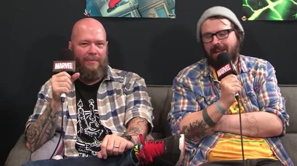 Matthew Rosenberg (right) appears on a Marvel video with fellow comics elite Jason Aaron