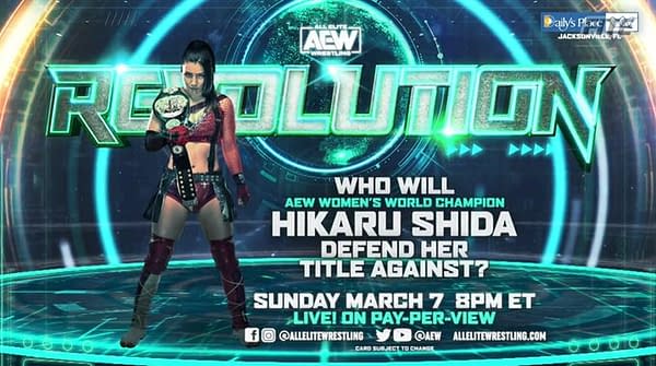 Hikaru Shida will defend the AEW Women's Championship against the winner of the Women's World Championship Eliminator Tournament at Revolution.