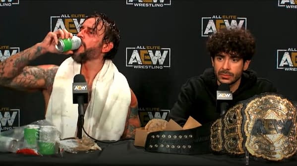 CM Punk feasts during the AEW All Out media scrum while trashing Hangman Adam Page