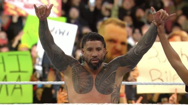 Jey Uso is victorious over Jimmy Uso at WrestleMania XL