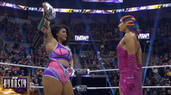 Willow Nightingale holds her TBS Championship over Mercedes Money at AEW Dynasty