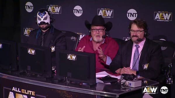Excalibur, Jim Ross, and Tony Schiavone are the commentary team for AEW.