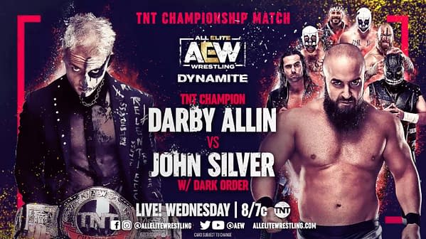 Match graphic for Darby Allin vs. John Silver for Allin's TNT Championship at AEW Dynamite's Wednesday, March 24th Edition.
