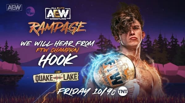 Match graphic for Hook interview at AEW Dynamite: Quake by the Lake
