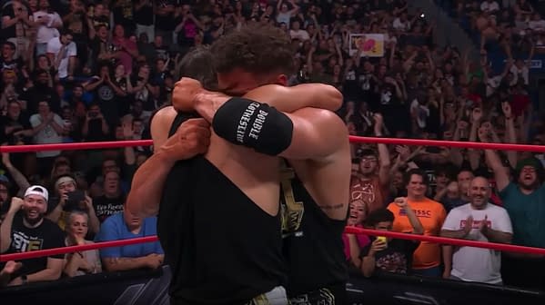 Adam Cole and MJF hug it out on AEW Collision