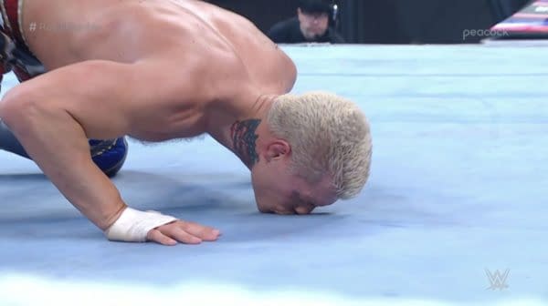 Cody Rhodes proves his love for WWE by kissing the ring at the Royal Rumble.