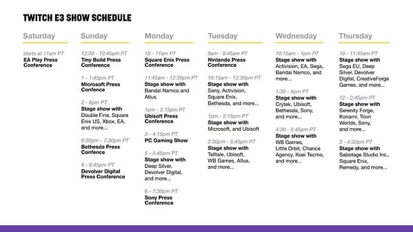 Twitch Posts the Details of Their E3 Broadcast Schedule