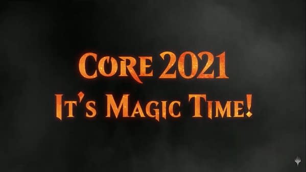 The logo and tagline for Core 2021, the new set for Magic: The Gathering. "It's Magic Time!"