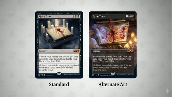 Two versions of Grim Tutor for Magic: The Gathering's Core 2021 expansion set.
