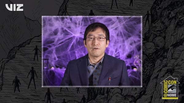 A screencap of the interview with Junji Ito hosted by VIZ Media, featuring the Uzumaki writer himself.