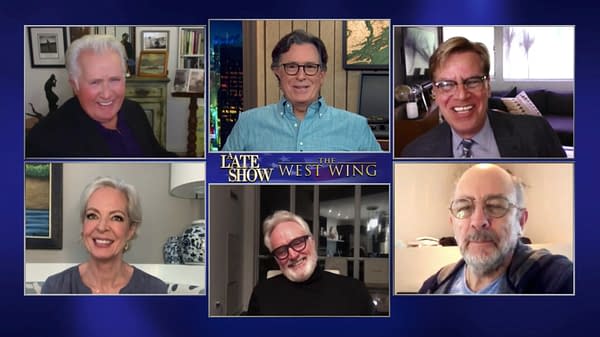 The West Wing cast reunites On The Late Show with Stephen Colbert (Image: ViacomCBS)