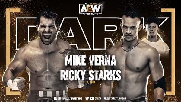 Mike Verna vs. Ricky Starks match graphic for next week's AEW Dark, airing Tuesday at 7PM Eastern on YouTube