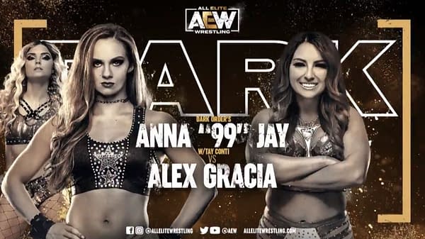 Anna Jay vs. Alex Gracia match graphic for next week's AEW Dark, airing Tuesday at 7PM Eastern on YouTube