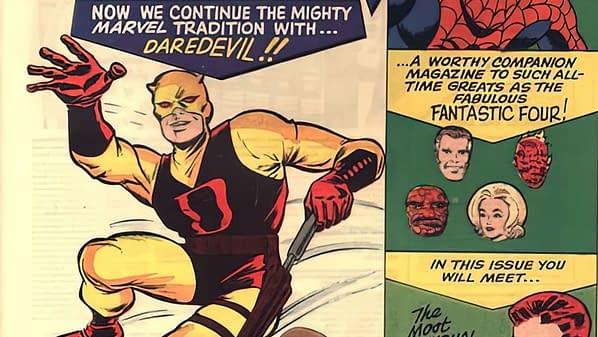 Daredevil #1 cover art by Jack Kirby, inked by Bill Everett, Marvel 1964.