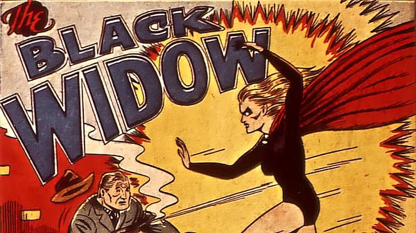 Black Widow title splash by Harry Sahle, Marvel Comics 1941.