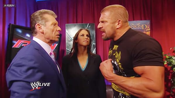 Vince McMahon, Stephanie McMahon, and Triple H appear on WWE Raw.