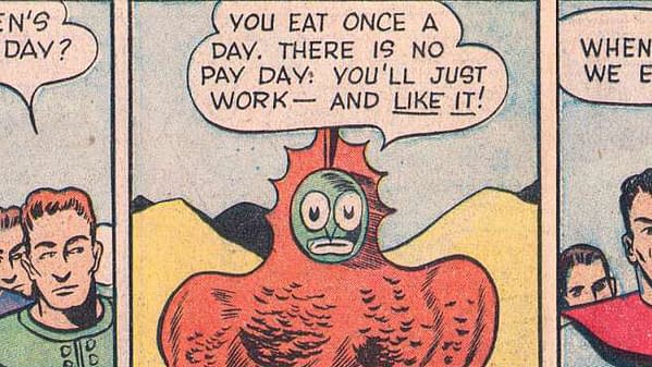 Humans are sent to forced labor camps on Uranus in Prize Comics #4 (Prize, 1940).