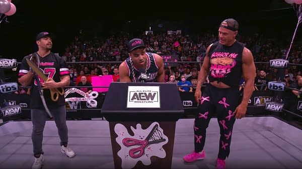The Acclaimed and Billy Gunn celebrate National Scissoring Day at AEW Dynamite Anniversary