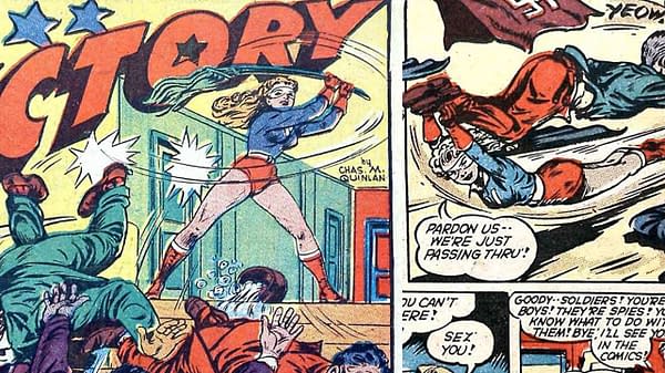 Miss Victory in Captain Aero Comics (Holyoke, 1942).