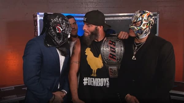 The Lucha Brothers stand with Mark Briscoe on AEW Rampage