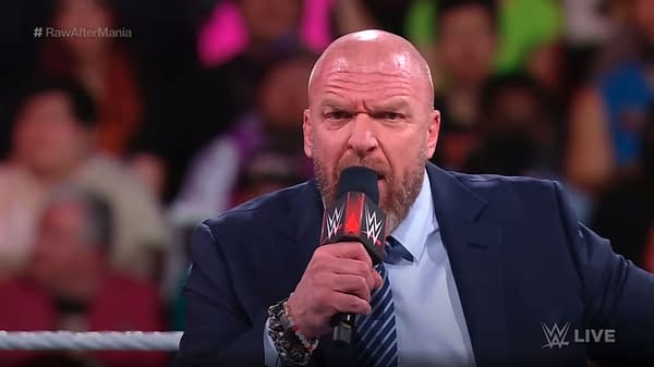 While Triple H was giving this speech at the start of WWE Raw, Vince McMahon was stealing his spot in Gorilla.