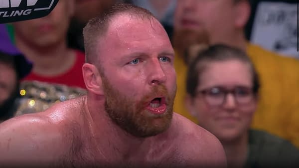 Jon Moxley reacts to The Elite returning on AEW Dynamite and trying to stab him with a screwdriver.
