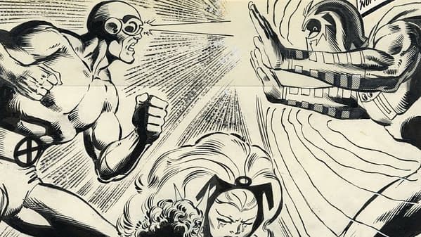 Original art for the cover of X-Men #150 by Dave Cockrum, with inks by Joe Rubinstein (Marvel, 1981).