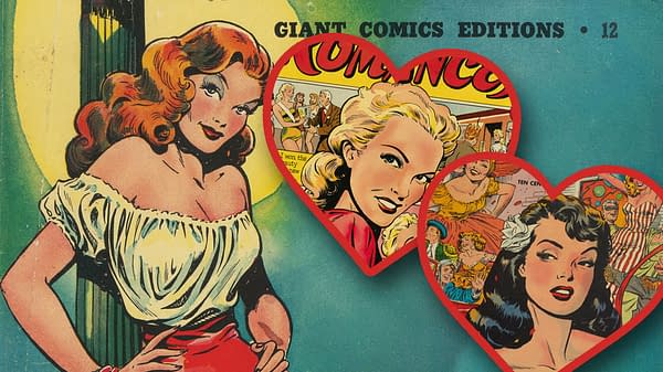 A classic comic book cover features three women with different hair colors, set against a vibrant background. The title 'Giant Comics Editions' is prominently displayed at the top.