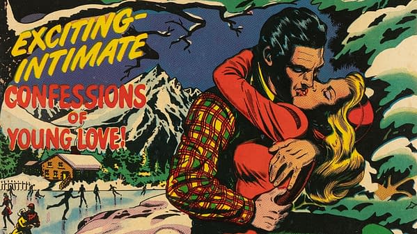 Vintage comic book cover art for Popular Teen-Agers #11 shows a dramatic young couple embracing in the foreground, with snowy mountains and the words