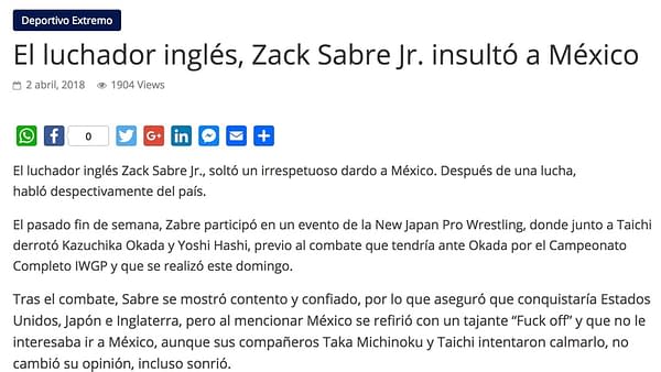 Another Pro Wrestler in Trouble for Anti-Mexico Comments