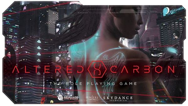 The main hype image for Renegade Game Studio's Kickstarter campaign for Altered Carbon.