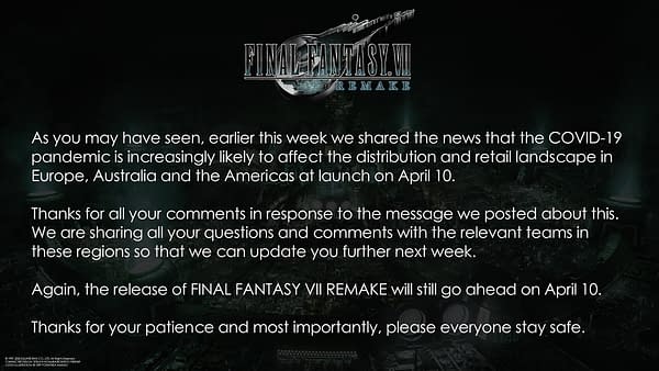 Square Enix Unclear On Physical Release Of "Final Fantasy VII Remake"