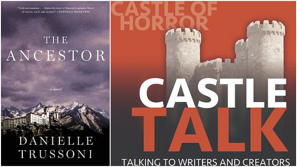 The cover of Danielle Trussoni's The Ancestor and the Castle Talk logo.