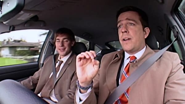 Andy and Jim harmonize on The Office, courtesy of NBC.