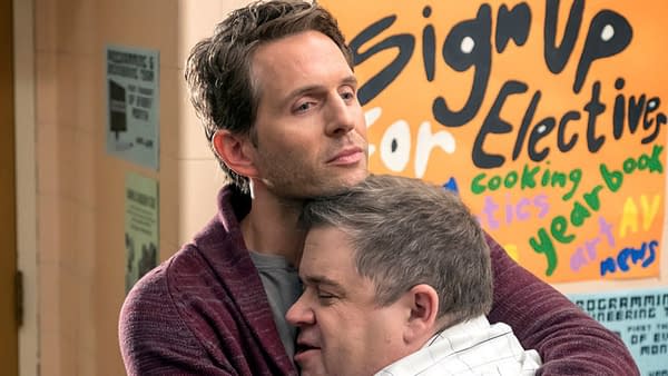 Jack and Durbin hug it out on A.P. Bio, courtesy of NBCUniversal.
