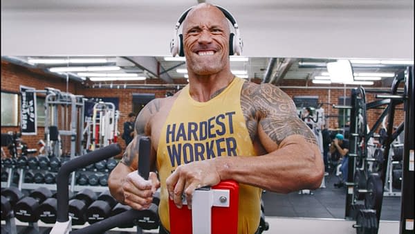 Dwayne Johnson aka WWE wrestling superstar The Rock, in the gym, courtesy of Dwayne Johnson.