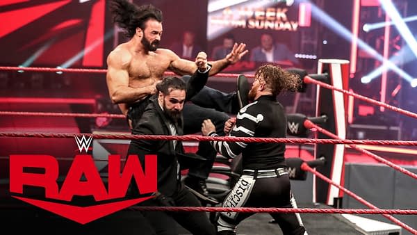Drew McIntyre and Seth Rollins brawl in wild contract signing on Raw, courtesy of WWE.