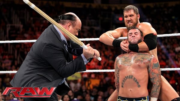 CM Punk takes on Curtis Axel on Monday Night RAW, courtesy of WWE.
