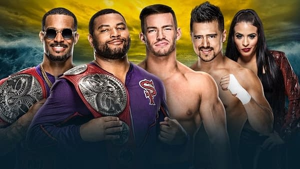 It's the Street Profits versus Angel Garza and Austin Theory competing for the titles at WrestleMania 36, photo courtesy of WWE.