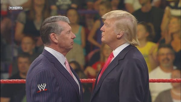Vince McMahon and Donald Trump in a storyline face-off, courtesy of WWE.