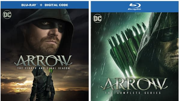 Arrow Season 8 and Complete Series, featuring a bonus disc of all 5 episodes of "Crisis on Infinite Earths"
