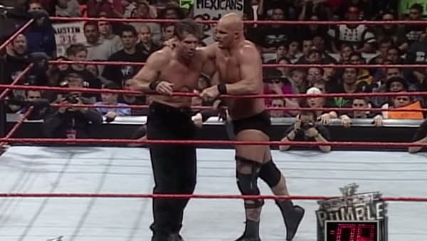 "Stone Cold" Steve Austin finally gets his hands on Mr. McMahon during the Royal Rumble Match: WWE
