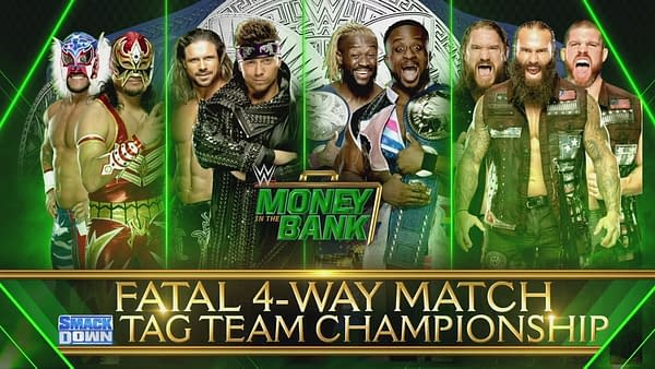The New Day, Lucha House Party, Miz and Morrison, and the Forgotten Sons competed at Money in the Bank, courtesy of WWE.