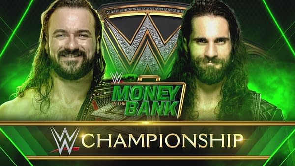 Seth Rollins challenged Drew McIntyre for the WWE Championship at Money in the Bank, courtesy of WWE.