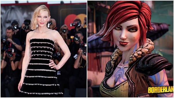 L: Cate Blanchett attends the premiere of the movie "Joker" during the 76th Venice Film Festival on August 31, 2019 in Venice, Italy. Editorial credit: Andrea Raffin / Shutterstock.com R: Screencap of Lilith from Borderlands 3. Credit//2K Games