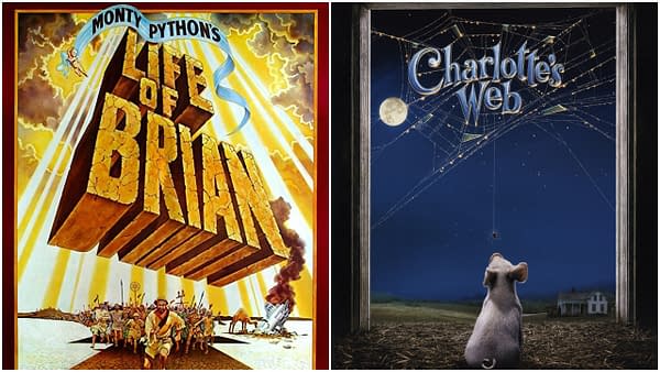 L_R: The official posters for Monty Python's Life of Brian (1979) and Charlotte's Web (2006).