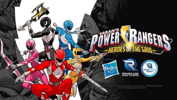 The logo for Power Rangers: Heroes of the Grid, featuring the Mighty Morphin' Power Rangers.