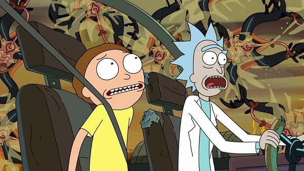 Rick and Morty try to escape the Glorzo, courtesy of Adult Swim.