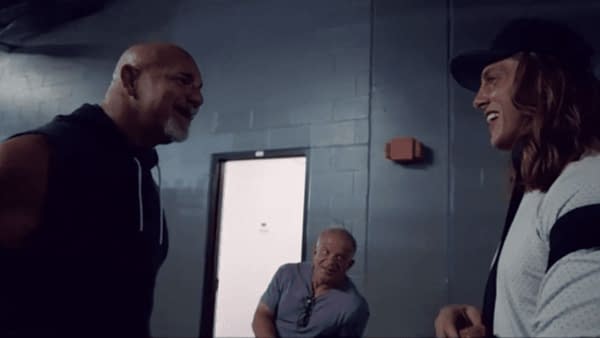 Goldberg and Matt Riddle meet backstage, courtesy of WWE.